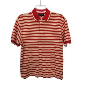 M1189) Fernando Pena Men Red & White Stripe Cotton Polo Shirt Medium
